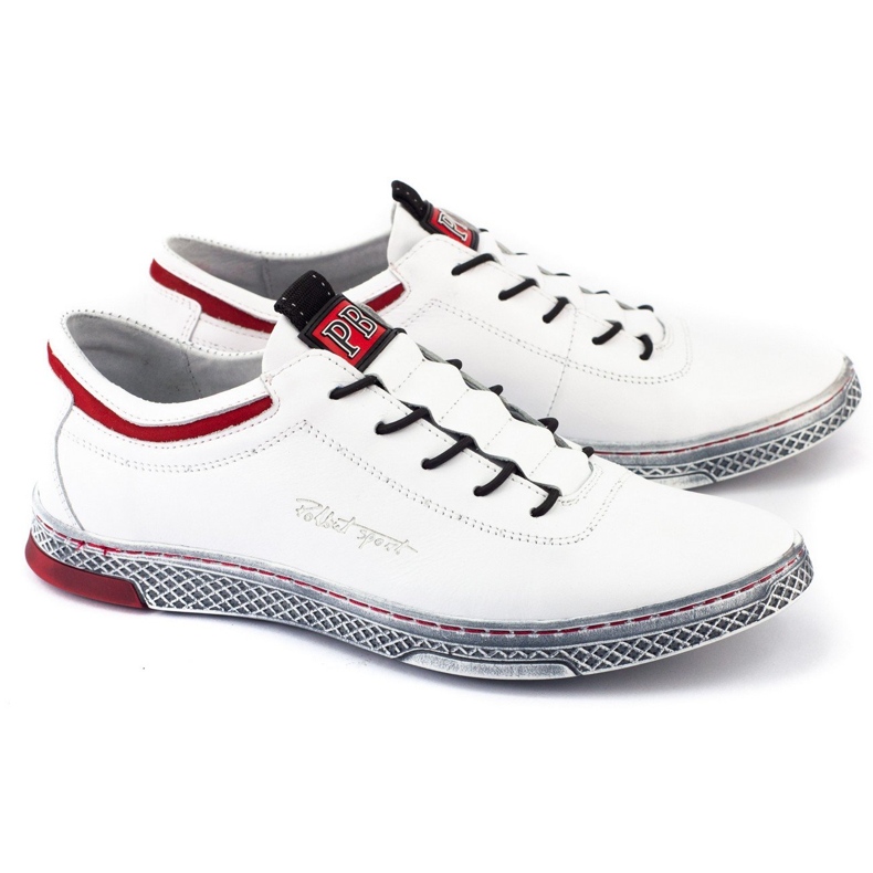 Polbut Sapatos casuais de couro masculino K23 branco com vermelho 3