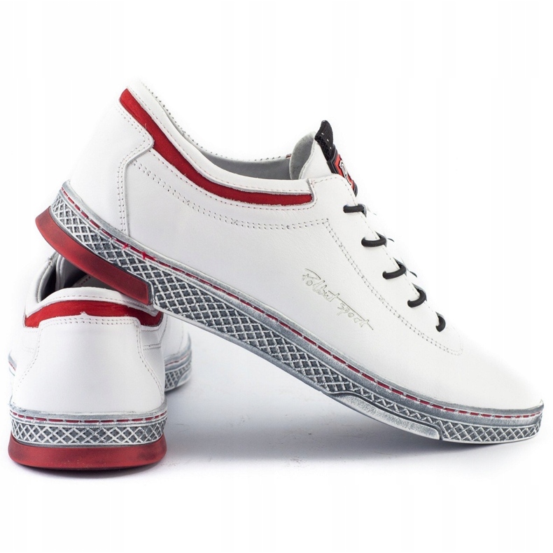 Polbut Sapatos casuais de couro masculino K23 branco com vermelho 7