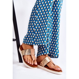 Chinelos femininos chinelos na plataforma bege-ouro Morissa castanho dourado 1