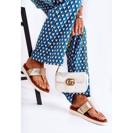 Chinelos femininos chinelos na plataforma bege-ouro Morissa castanho dourado 2