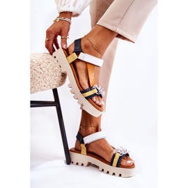 Sandálias de couro com velcro Maciejka L5009-02 Azul Marinho-Branco 2