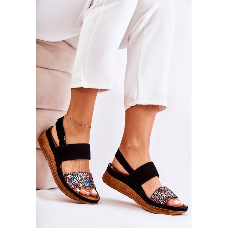 Sandálias Femininas de Couro Maciejka 04142-20 Preto multicolorido 2