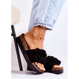 PS1 Chinelos femininos de camurça com ornamento preto Nemis 1