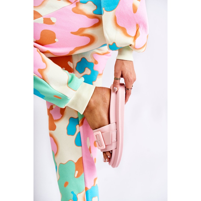 Chinelos femininos com fivela rosa Devia 1