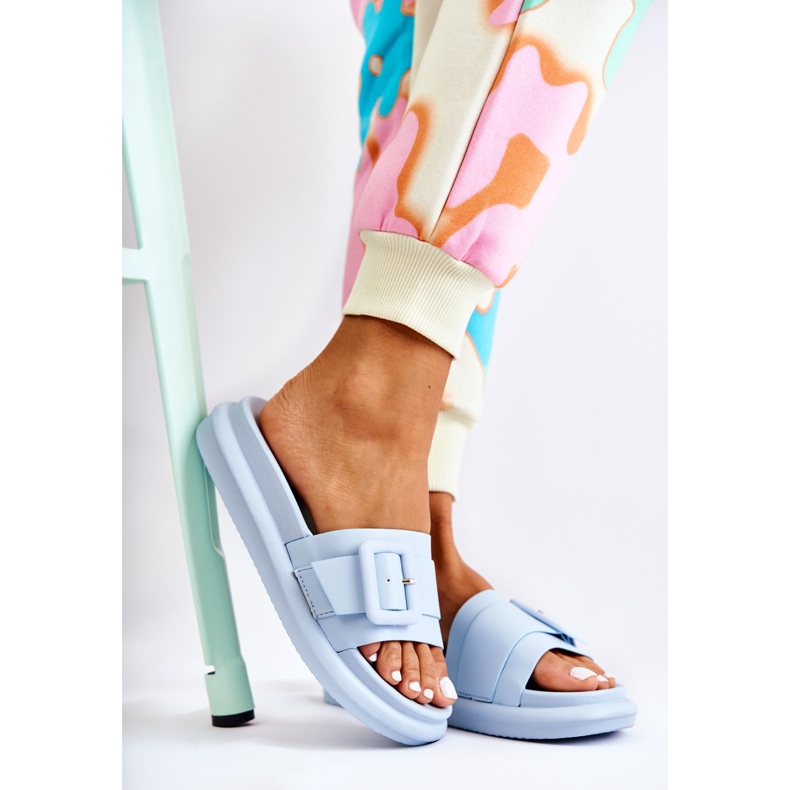 Chinelos femininos com fivela azul Devia 2