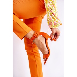 Sandálias femininas de camurça com salto laranja Marconi 1