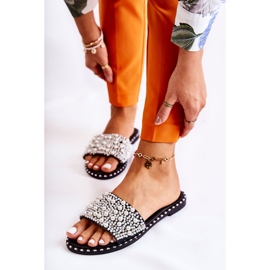 PG2 Chinelos femininos com pérolas pretas Vamero preto 1