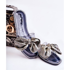 Chinelos femininos de borracha com laço preto-cinza Meriden 1