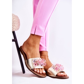 Chinelos femininos de couro com decoração dourada Nicole 2726 dourado 1