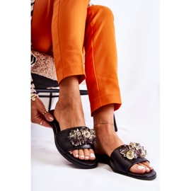 Chinelos femininos de couro com ornamento Nicole 2726 preto 2