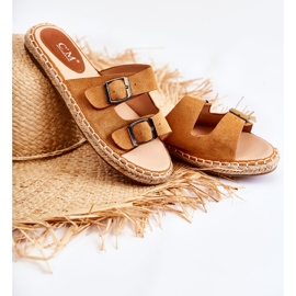 PG1 Chinelos femininos de camurça clássicos Camel Casilda castanho 1