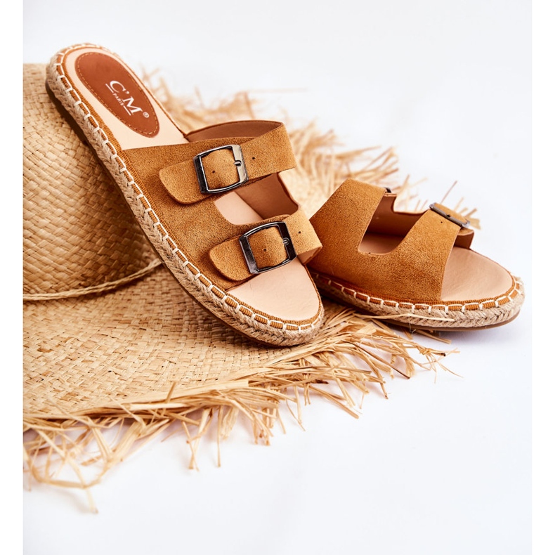 PG1 Chinelos femininos de camurça clássicos Camel Casilda marrom 1