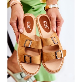 PG1 Chinelos femininos de camurça clássicos Camel Casilda marrom 2