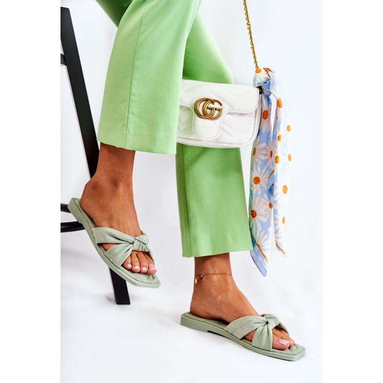 Chinelos femininos camurça verde camurça da moda 2