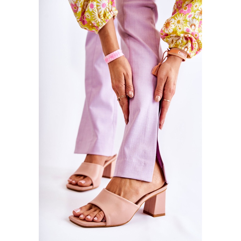 PG1 Chinelos Clássicos de Couro com Salto Alto Nude Talena rosa 1