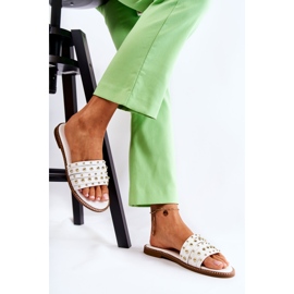 S.Barski Chinelos femininos de couro com decoração branca Brien branco 1