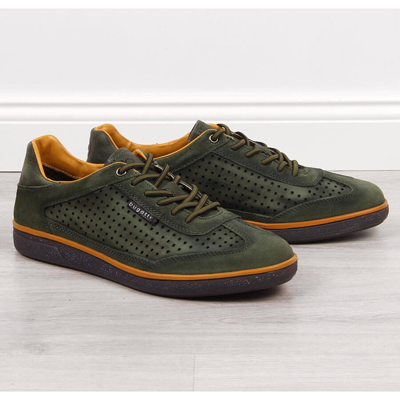 Sapatos de couro verde a céu aberto para homens Bugatti JJ153022 1