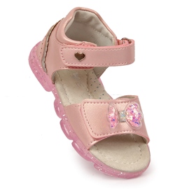 Sandálias de menina com velcro e laço rosa 1