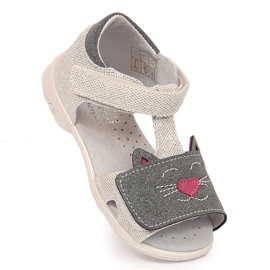 Sandálias de menina com velcro gatinhos Kornecki 6859 prata cinza 1