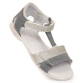 Sandálias de menina com velcro prateado Kornecki 6323 prata cinza 1