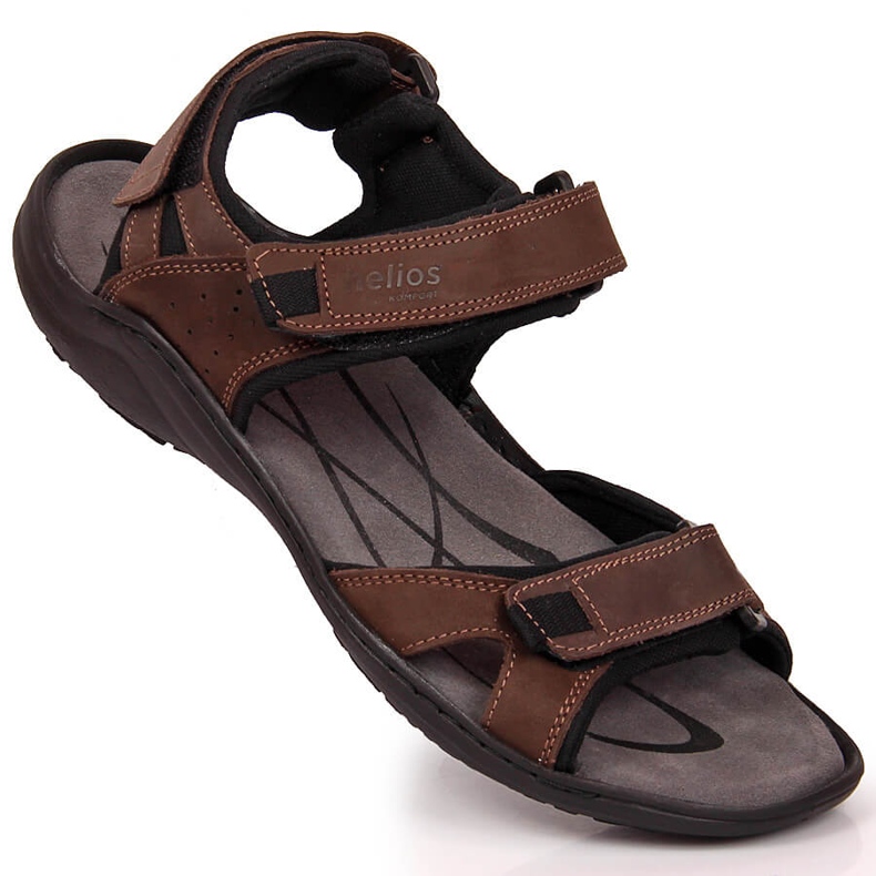 Sandálias masculinas em couro com velcro marrom Helios 854 castanho 1