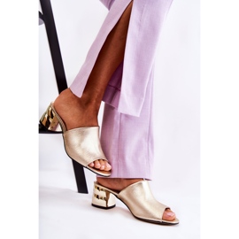 PA2 Chinelos femininos de couro com salto alto Golden Perry dourado 2