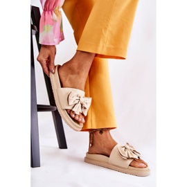 PJ1 Chinelos de couro feminino clássico com laço bege Dessy 1