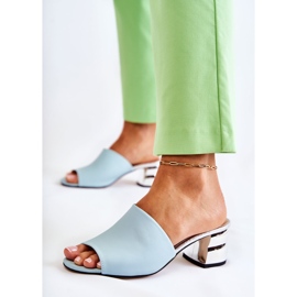 PA2 Chinelos femininos de couro com salto azul Perry 2