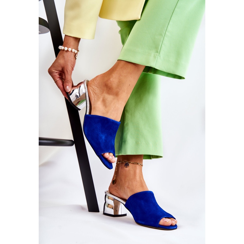 PA2 Chinelos femininos de camurça no calcanhar azul marinho Perry prata 1