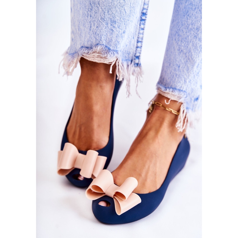 PH1 Bailarinas femininas de borracha com laço azul marinho floret 1