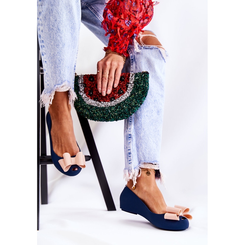 PH1 Bailarinas femininas de borracha com laço azul marinho floret 2