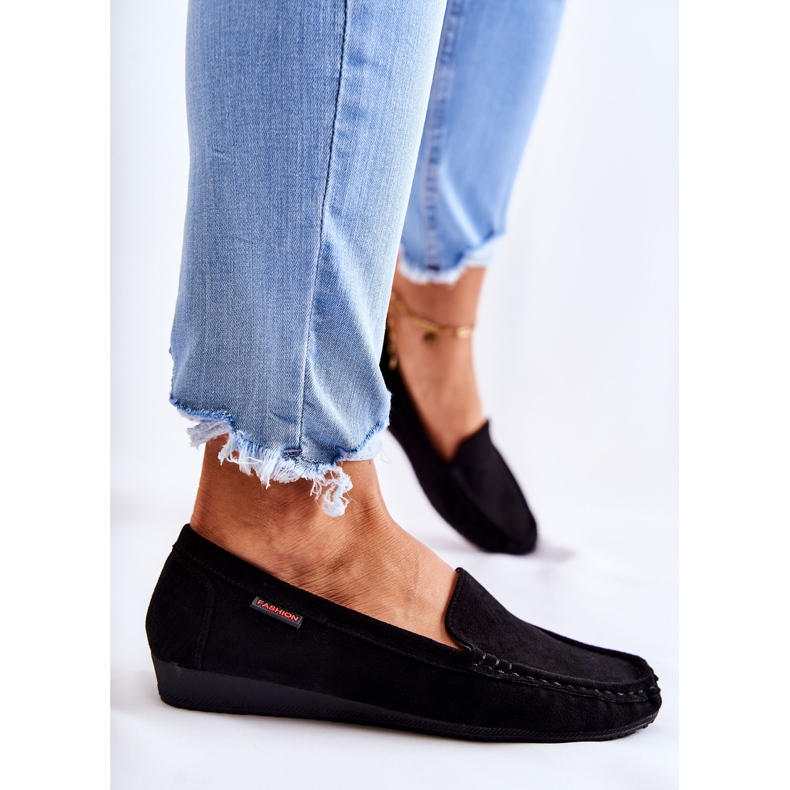 PH1 Mocassins femininos de camurça preta de cunha La Cava preto 1