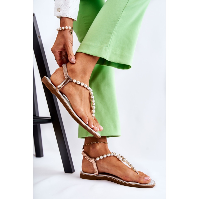 PG1 Sandálias da moda chinelos com pérolas ouro rosa Isalia dourado 1