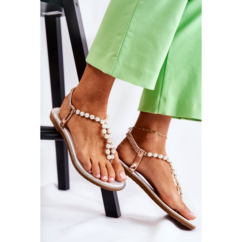 PG1 Sandálias da moda chinelos com pérolas ouro rosa Isalia dourado 2