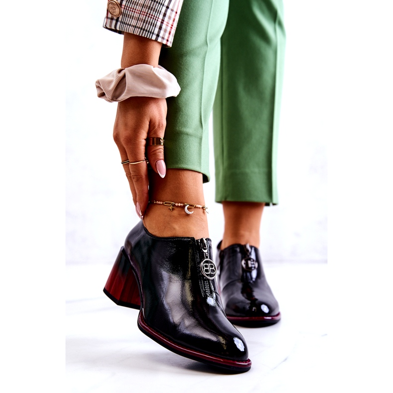 S.Barski Sapatos da moda lacados em um poste Lorena preto e vermelho 1