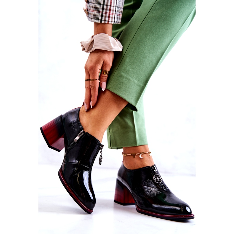 S.Barski Sapatos da moda lacados em um poste Lorena preto e vermelho 2