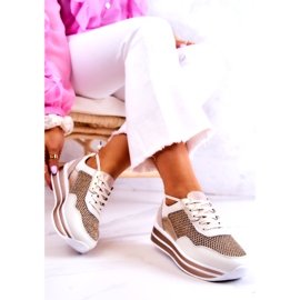 S.Barski Tênis esportivo feminino branco e dourado Bourne 2