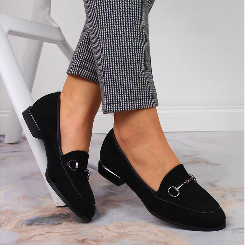 Mocassins de sapatos femininos com decoração Jezzi preta preto 1