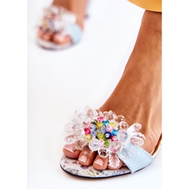 PA2 Sandálias de couro em uma barra com cristais azuis Velinda azul 2