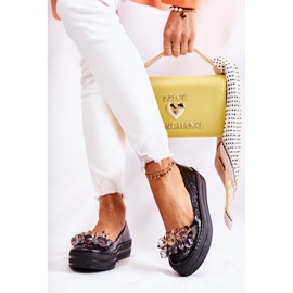 PA2 Bailarinas de couro na plataforma com ornamento de beriette preta preto 2