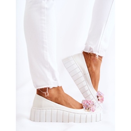 PA2 Bailarinas de couro em uma plataforma com uma decoração colorida de ladette branca branco 2