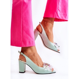 PA2 Sandálias de couro elegantes com decoração Meriss verde 2