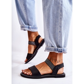 PE1 Sandálias femininas clássicas com salto plano preto Catis 2