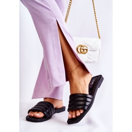 PG1 Chinelos femininos de couro preto com acolchoado Raula 2