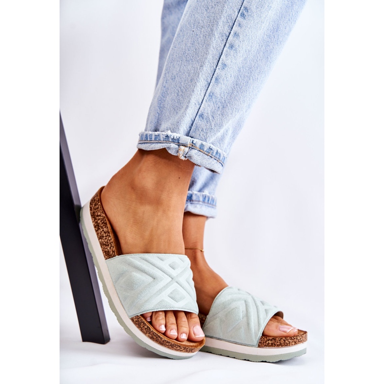 PG1 Chinelos de camurça femininos em uma enorme plataforma verde Heritta 1