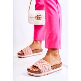 PG1 Chinelos de camurça femininos em uma plataforma maciça rosa Heritta 1