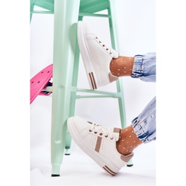 FK2 Tênis esportivo feminino, Otylia branco amarrado dourado 1