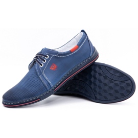 Polbut Sapatos de couro masculinos 343, perfuração azul marinho 3