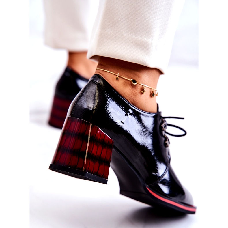 S.Barski Sapatos baixos lacados com zíper preto vermelho 3