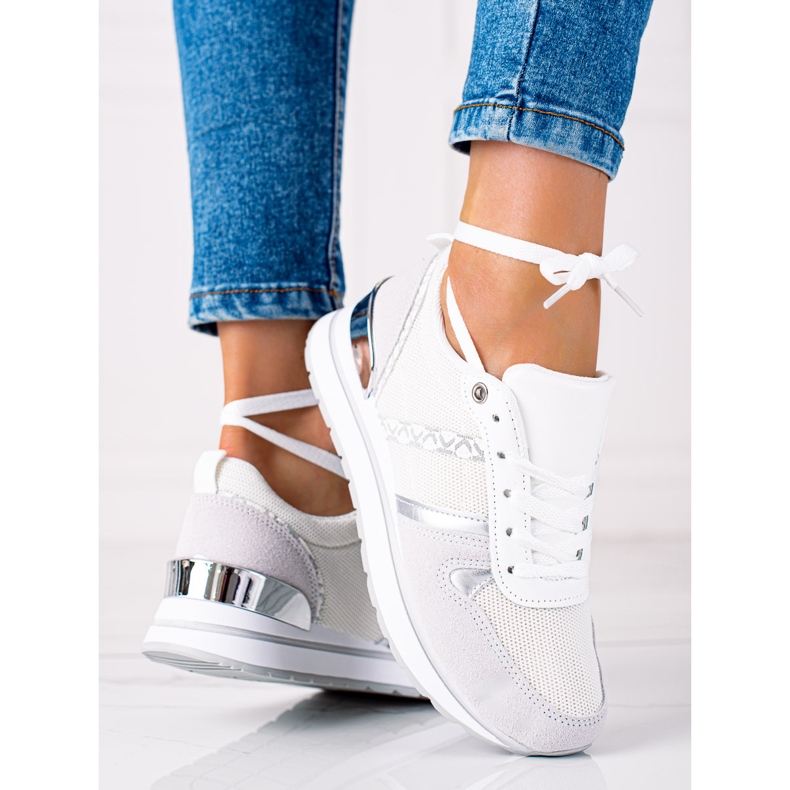 SHELOVET Tênis Confortáveis branco prata cinza 2